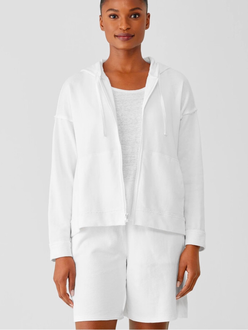 Eileen Fisher Lightweight Organic Cotton Terry Full Zip Hoodie Size 1X Minimal